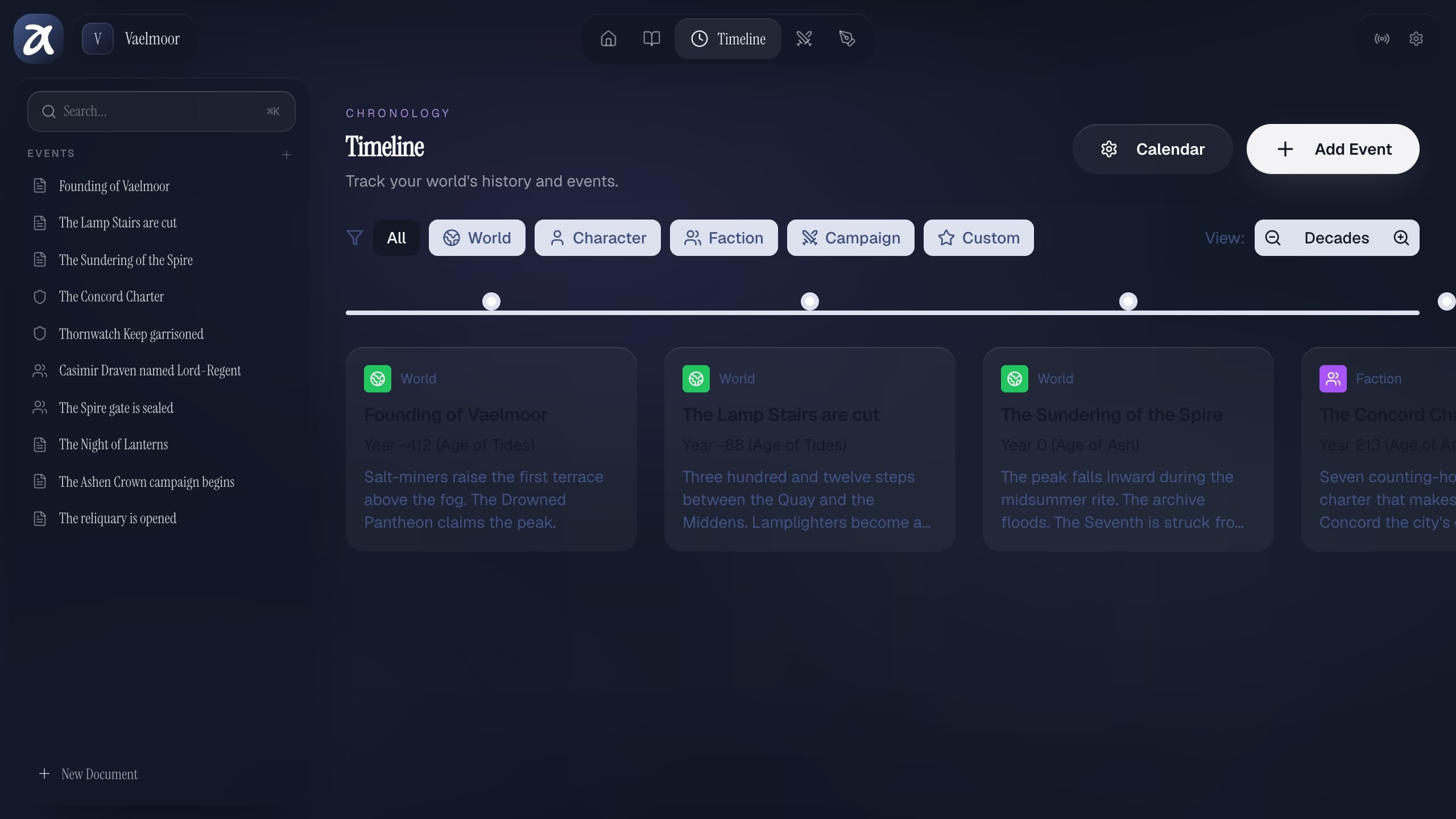 Timeline & History in Anima